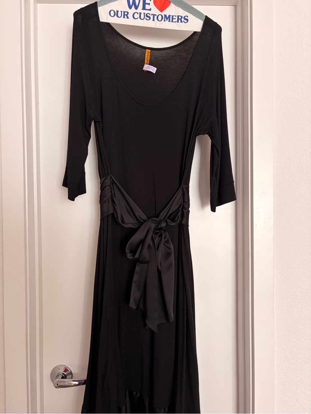 Vintage Rachel Pally Black Maxi Dress with Silk Tie and Trim
